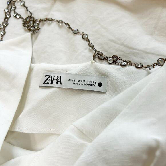 RARE Zara White Linen Jewel Strap Mini Dress Size Small Party Cocktail - Picture 6 of 8